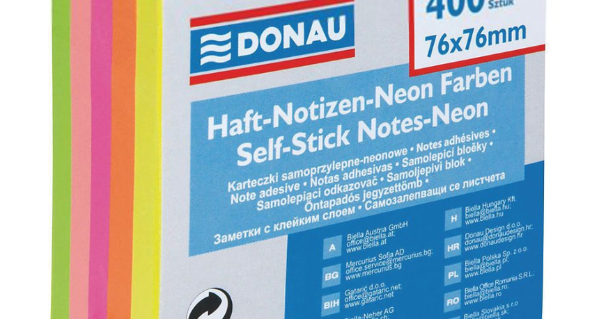 Karteczki samoprzylepne DONAU 76x76mm, mix kolorów neonowych